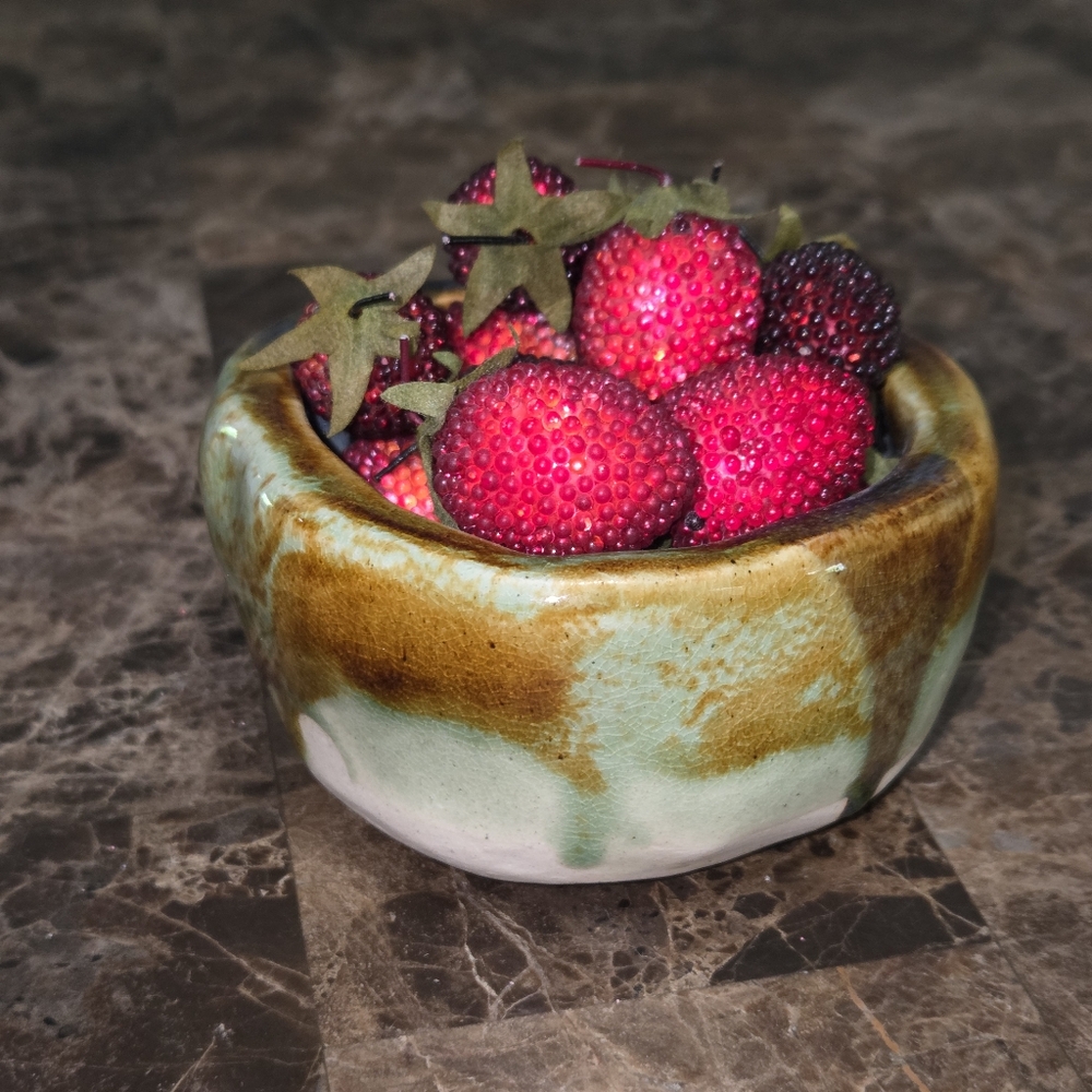 Crafted Pottery Mini Bowl Filled With Faux Berries Raspberry Cottagecore